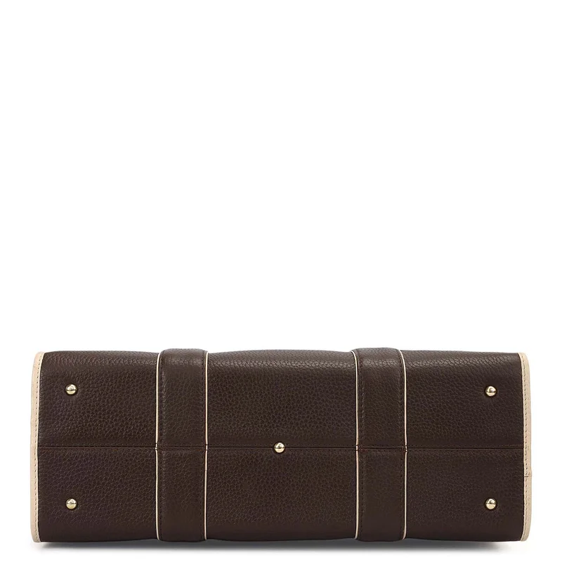 Da Milano Chocolate Medium Wax Leather Book Tote - Chocolate for Women | Best Price UAE